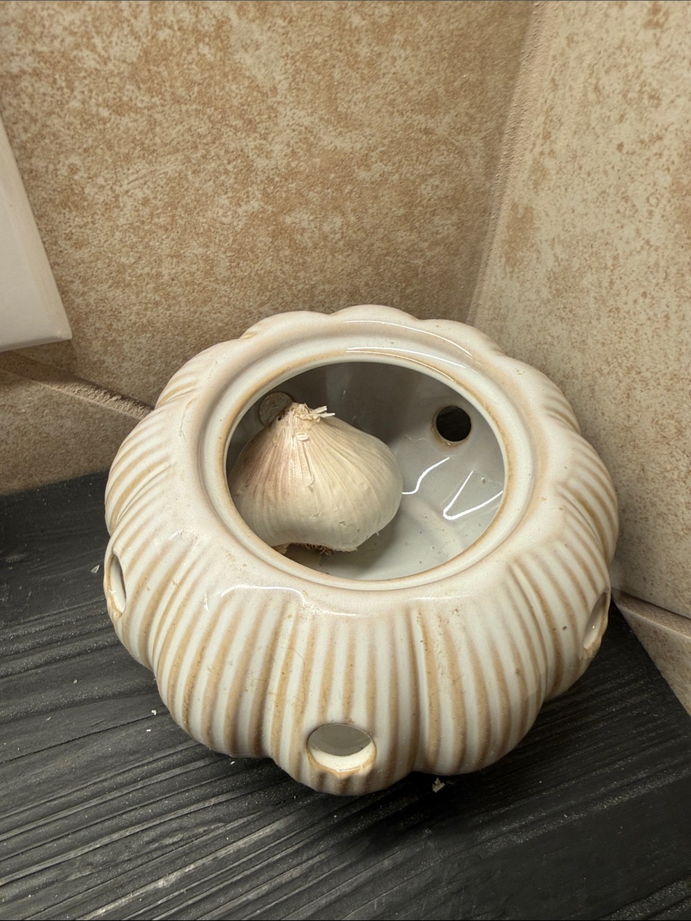 Ceramic Garlic Keeper with Lid and Holes Garlic Saver - Picture 2 of 4